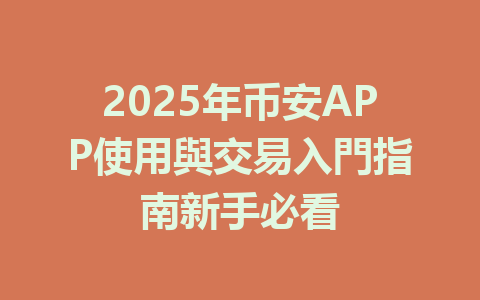 2025年币安APP使用與交易入門指南新手必看 一