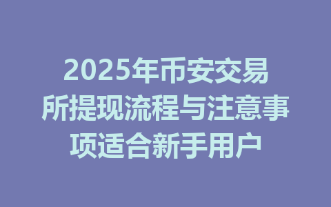 2025年币安交易所提现流程与注意事项适合新手用户 一