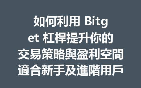 如何利用 Bitget 杠桿提升你的交易策略與盈利空間適合新手及進階用戶 一