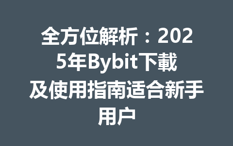 全方位解析:2025年Bybit下載及使用指南适合新手用户 一