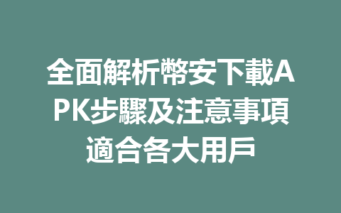 全面解析幣安下載APK步驟及注意事項適合各大用戶 一