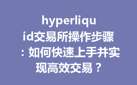 hyperliquid交易所操作步骤:如何快速上手并实现高效交易? 一