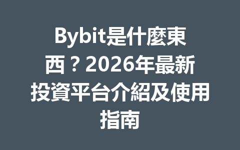 Bybit是什麼東西？2026年最新投資平台介紹及使用指南 一